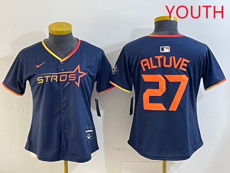 Youth Houston Astros #27 Altuve Drak Blue Three generations Joint Name 2025 Nike MLB Jersey style 410->youth mlb jersey->Youth Jersey